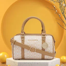 Caprese Beige Textured Leather Structured Handheld Bag-image-12