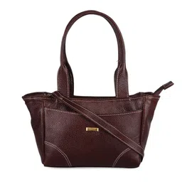 GENWAYNE Brown Leather Structured Handheld Bag With Cut Work-38