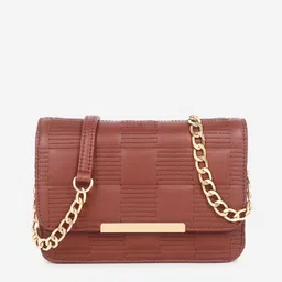 Black Spade Tan Textured PU Structured Sling Bag-6