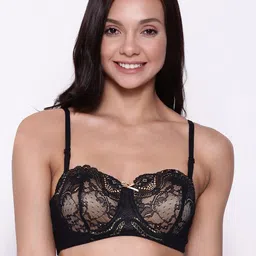 Clovia Black & Beige Floral Balconette Bra Full Coverage Underwired Lightly Padded-image-10