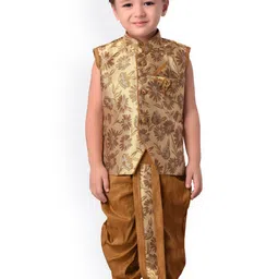 Jeetethnics Boys Beige & Brown Floral Woven Design Regular Kurta with Dhoti Pants-26