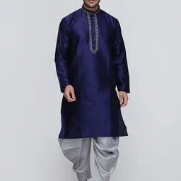 ROYAL KURTA Men Blue Dupion Silk Kurta with Patiala-image-96