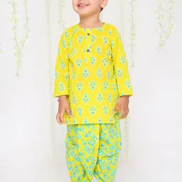 KID1 Boys Floral Printed Round Neck Pure Cotton Kurta With Dhoti Pants-21