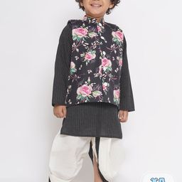 Little Bansi Boys Striped Thread Work Pure Cotton Kurta With Dhoti Pants-picture-8