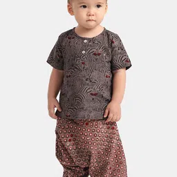 THE BABY LABEL Kids Brown & Maroon Printed Pure Cotton Kurta with Harem Pants-picture-16