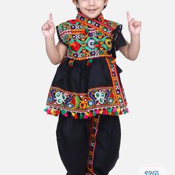 BownBee Boys Ethnic Motifs Embroidered Mirror Work Kurta with Dhoti Pants & Cap-picture-16