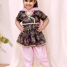 Fayon Kids Girls Floral Printed Regular Pure Cotton Kurti with Dhoti Pants & With Dupatta-picture-17