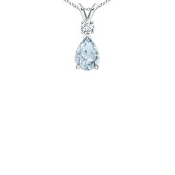 Angara 14KT White Gold Aquamarine Teardrop Diamond Studded Pendant-0.81 gm-image-31