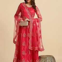 Warthy Ent Embroidered Thread Work Semi-Stitched Lehenga & Unstitched Blouse With Dupatta-image-75