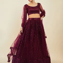 FABPIXEL Embroidered Sequinned Semi-Stitched Lehenga & Unstitched Blouse With Dupatta-picture-57