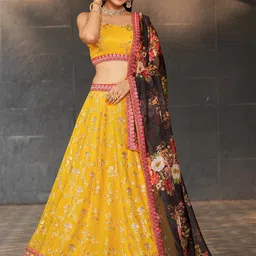 FABPIXEL Embellished Sequined Semi-Stitched Lehenga & Unstitched Blouse With Dupatta-picture-30
