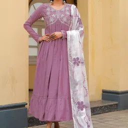 Rajnandini Floral Embroidered Empire Notch Neck Sequinned Kurta And Dupatta-56