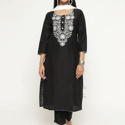 aayusika Ethnic Yoke Design Regular Thread Work Art Silk Kurta With Trousers & Dupatta-image-14