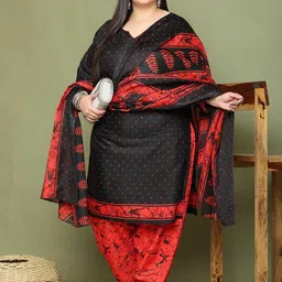 Roly Poly Plus Size Floral Printed Straight Cotton Blend Kurta With Salwar & Dupatta-30