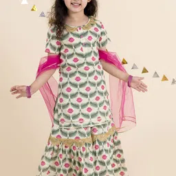 pspeaches Girls Pure Cotton Kurta with Sharara & With Dupatta-image-20