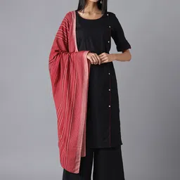 AURELIA Women Black Regular Kurta & Palazzos With Dupatta-image-65