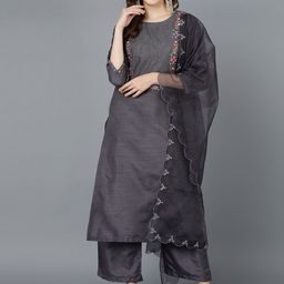 AHIKA Women Grey Yoke Design Kurta with Palazzos & With Dupatta-picture-20