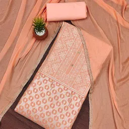 SHADOW & SAINING Floral Woven Design Zari Unstitched Dress Material-image-44