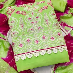 KALINI Green & Pink Silk Georgette Unstitched Dress Material-image-60