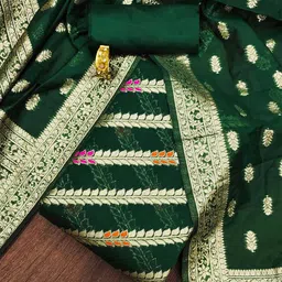 SHADOW & SAINING Ethnic Motifs Woven Design Zari Unstitched Dress Material-image-58