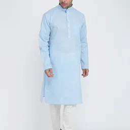 ROYAL KURTA Men Blue Empire Pure Cotton Kurta with Pyjamas & With Dupatta-picture-0