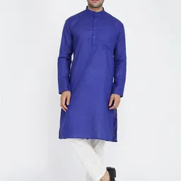 ROYAL KURTA Men Blue & White Empire Pure Cotton Kurta with Pyjamas-image-81