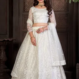 Warthy Ent Embroidered Thread Work Semi-Stitched Lehenga & Unstitched Blouse With Dupatta-17