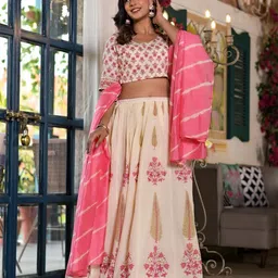 Meena Bazaar Printed Ready to Wear Cotton Lehenga & Blouse With Dupatta-image-20