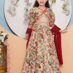 Bitiya by Bhama Girls Printed Ready to Wear Lehenga & Blouse With Dupatta-image-4