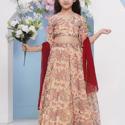 Bitiya by Bhama Girls Printed Ready To Wear Lehenga & Blouse With Dupatta-image-6
