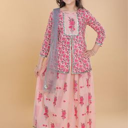 ADIVA Girls Pink & Grey Printed Ready to Wear Lehenga & Blouse With Dupatta-picture-32