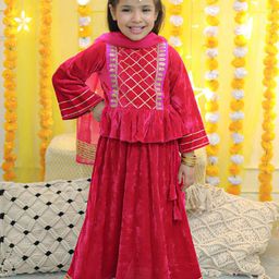 BownBee Girls Embellished Ready To Wear Lehenga & Blouse With Dupatta-image-97