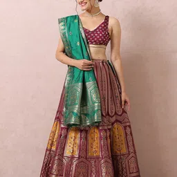 MOHEY Embroidered Semi-Stitched Lehenga & Unstitched Blouse With Dupatta & Belt-picture-26
