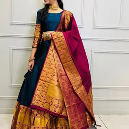 Fabcartz Teal Semi-Stitched Lehenga & Unstitched Blouse With Dupatta-37