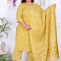 KALINI Floral Printed Regular Sequinned Pure Cotton Kurta with Trouser & With Dupatta-15