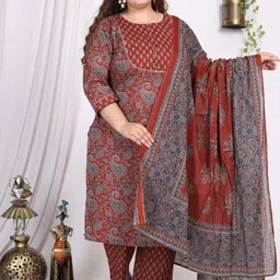 Swasti Paisley Printed Regular Gotta Patti Pure Cotton Kurta with Trousers & With Dupatta-36