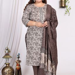 Swasti Floral Printed Regular Sequinned Pure Cotton Kurta with Trousers & With Dupatta-1
