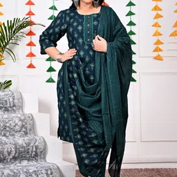 KALINI Women Ethnic Motifs Printed Regular Pure Cotton Kurta with Trousers & With Dupatta-15