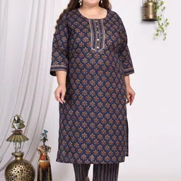 Swasti Plus Size Ethnic Motif Printed Gotta Patti Cotton Kurta With Trousers & Dupatta-11