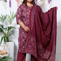 KALINI Floral Printed Round Neck Sequinned Pure Cotton Kurta with Trousers & With Dupatta-image-47