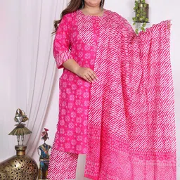 KALINI Pure Cotton Bandhani Printed Pure Cotton Straight Kurta & Trousers With Dupatta-34