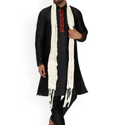 Enciger Mandarin Collar Dupion Silk Kurta With Churidar & Dupatta-image-26