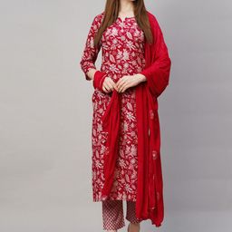 KALINI Floral Printed Regular Kurta with Trouser & Dupatta-8