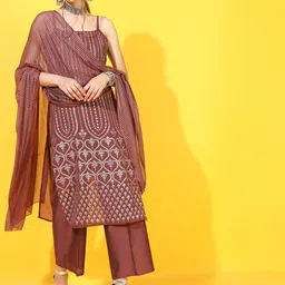 Vishudh Women Maroon Printed Kurta with Palazzos & Dupatta-picture-23