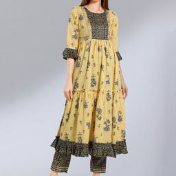 MADHURAM Women Yellow Floral Printed Kurta with Trousers-image-95