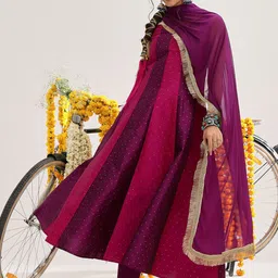 Varanga Woven Design Panelled Kurta & Trousers With Dupatta-image-56