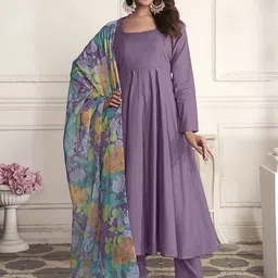 Inddus Square Neck Anarkali Kurta With Trousers & Dupatta-7
