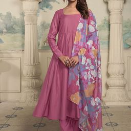 Inddus Square Neck Anarkali Kurta With Trousers & Dupatta-4