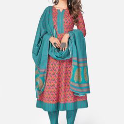 Vbuyz Women Pink Ethnic Motifs Printed Pure Cotton Kurta with Trousers & Dupatta-51