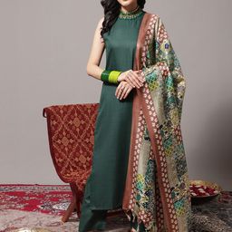 Varanga Women Olive Embroidered Anarkali Kurta With Gota Work Bottom And Dupatta-picture-18